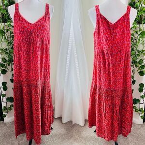 Joie Red Floral Tiered 100% Cotton Fully Lined Long Sundress Maxi Dress Sz Small